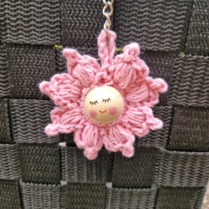 Porte-clé fleur rose